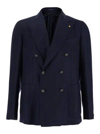 Tagliatore Montecarlo Double Breasted Jacket In Diagonal Wool In Multicolor