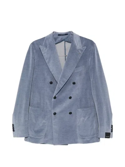 Tagliatore Giacca Double-breasted Corduroy Jacket In Blue
