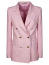 Tagliatore Double-breasted Linen Blazer With Central Vent In Pink