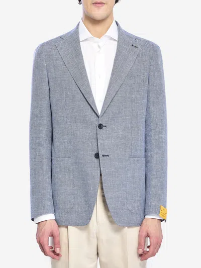 Tagliatore Jacket In Linen And Cotton In Blue