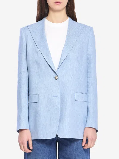 Tagliatore Singlebreasted Stretch Linen And Cotton Jacket In Blue