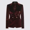 Tagliatore Double-breasted Velvet Blazer Gold-tone Buttons In Burgundy