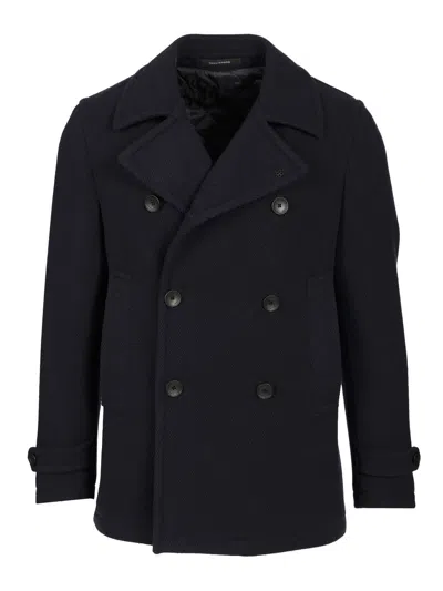 Tagliatore Giaccone Foderato Monaco Diagonale Blu 80 Lana 20 Poliam Jackets Blue In Black