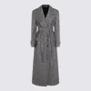 Tagliatore Long Herringbone Coat Belted Waist In Gray