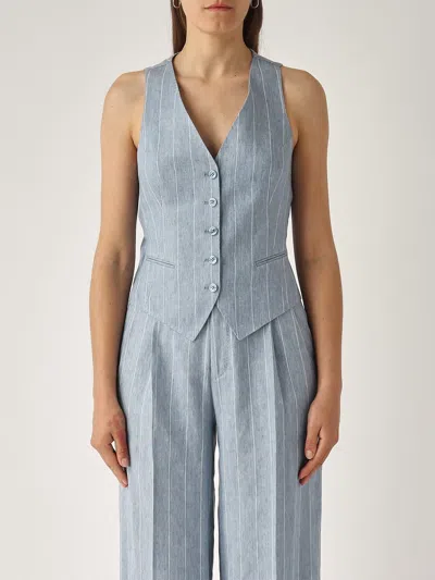 Tagliatore Gilet Gaelle Jacket In Denim Chiaro Gessato