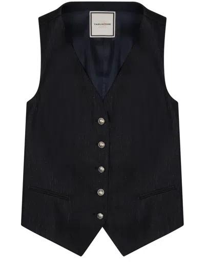 Tagliatore Gilet In Lino Con Bottoni In Black