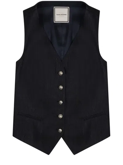 Tagliatore V Neck Sleeveless Tailored Vest Back Detail In Black