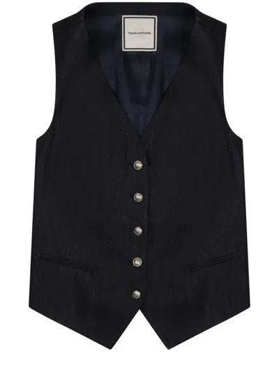Tagliatore Gilet In Lino Con Bottoni In Blue