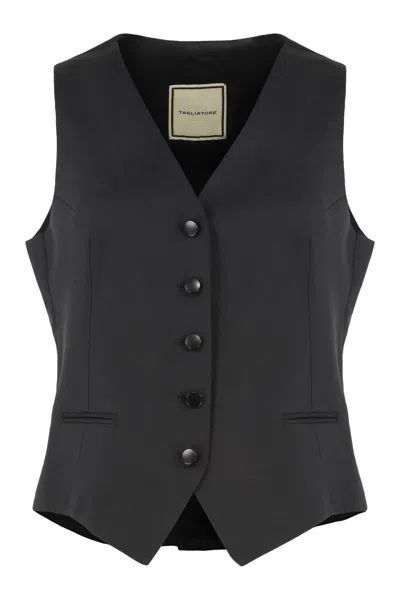 Tagliatore Gilet In Wool Mix In Black