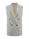 Tagliatore Striped Sleeveless Blazer Button Detailing