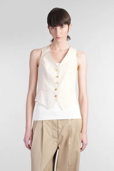 Tagliatore Tailored Linen Vest With Deep V-neckline In Brown