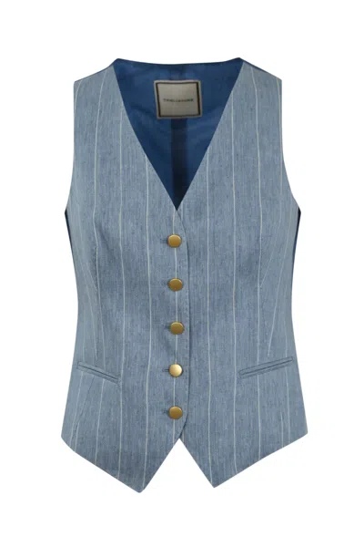 Tagliatore Giselle Waistcoat In Linen And Cotton In Azzurro