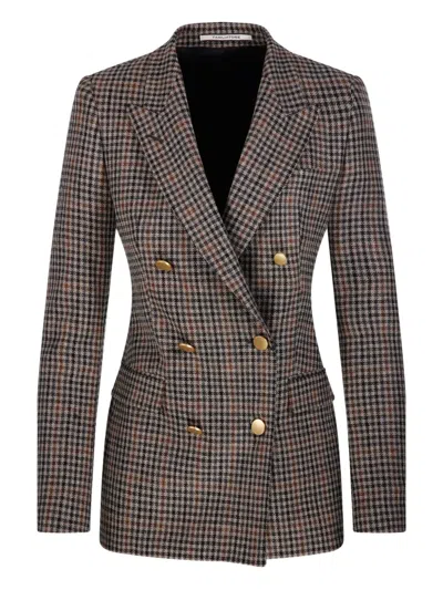 Tagliatore Glen Plaid Double-breasted Jacket In Brown