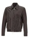 Tagliatore Leather Jacket With Collared Design And Front Pockets In Brown