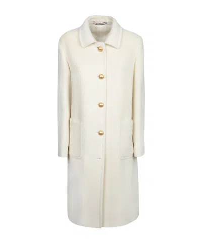 Tagliatore Golden Button Alpaca Coat In White