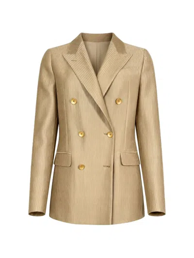 Tagliatore Gold-tone Pinstripe Double-breasted Jacket In Brown