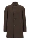 Tagliatore Gordon High-neck Buttoned Coat In Brown