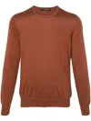 Tagliatore Round Neck Knit Sweater In Silk-cotton Blend In Brown