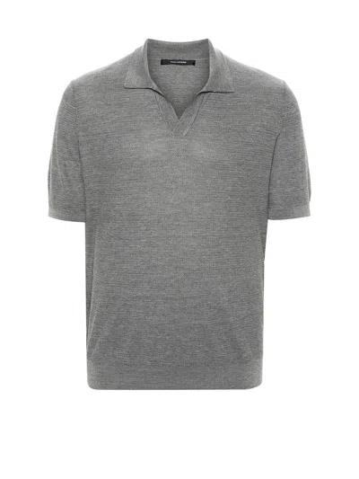 Tagliatore Gray Polo Shirt With Short Sleeves