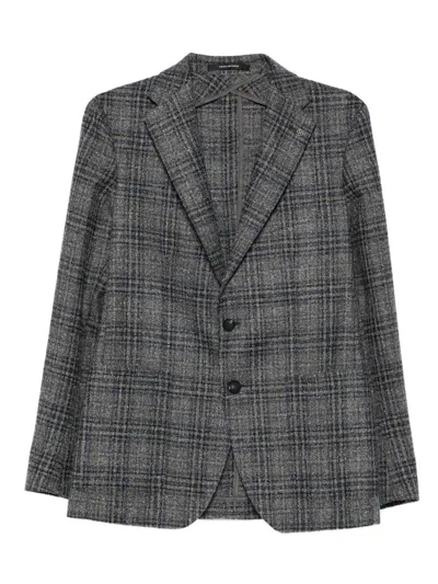 TAGLIATORE GREY CHECKED WOOL BLAZER TAGLIATORE