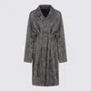 Tagliatore Herringbone Pattern Mid-length Coat Belted In Gray