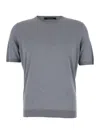 Tagliatore Grey Crewneck T-shirt With Ribbed Edges In Grey