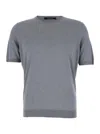 Tagliatore Grey Crewneck T-shirt With Ribbed Edges In Grey