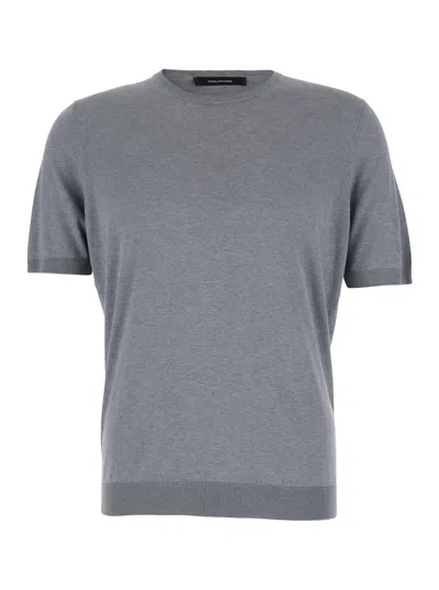 TAGLIATORE GREY CREWNECK T-SHIRT WITH RIBBED EDGES IN COTTON MAN