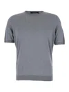 Tagliatore Grey Crewneck T-shirt With Ribbed Edges In Gray