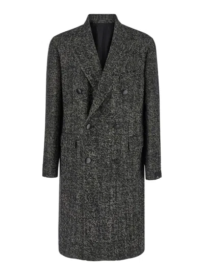 TAGLIATORE GREY DOUBLE-BREASTED COAT WITH PEAK REVERS IN WOOL BLEND MAN