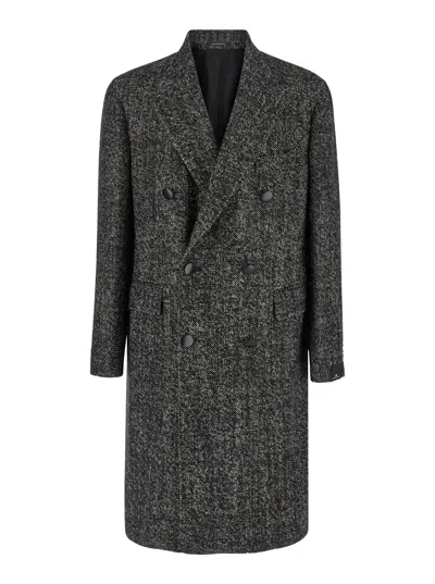 Tagliatore Grey Double-breasted Coat With Peak Revers