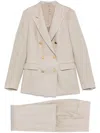 Tagliatore Linen Double-breasted Suit In Taupe In Brown