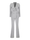 Tagliatore Grey Double-breasted Suit With Golden Buttons In Linen Woman In Grey