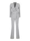 Tagliatore Grey Double-breasted Suit With Golden Buttons In Linen Woman In Grey