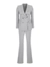 Tagliatore Grey Double-breasted Suit With Golden Buttons In Linen Woman