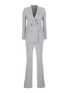 Tagliatore Grey Double-breasted Suit With Golden Buttons In Linen Woman In Grey