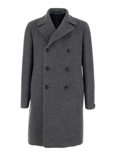 Tagliatore Grey Double Breasted Wool Coat In Gray