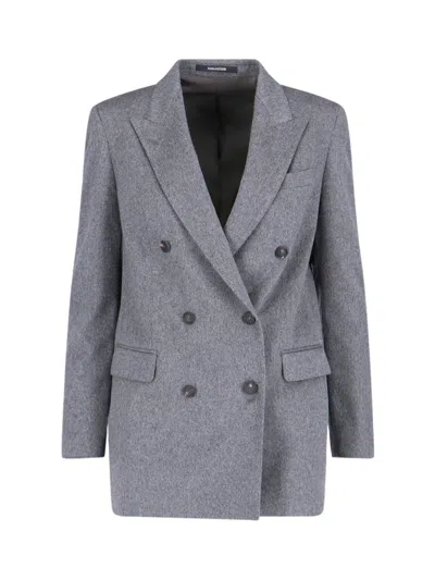Tagliatore Grey Double-breasted Cashmere Blazer In Gray
