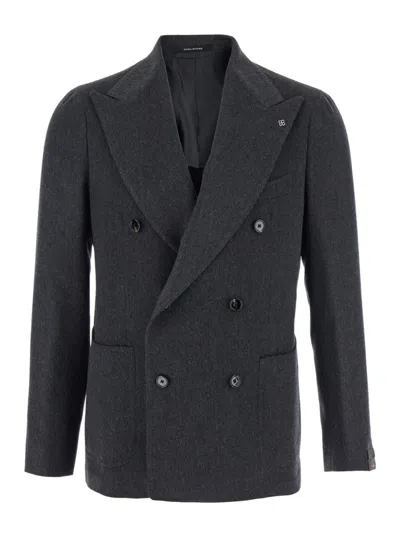 TAGLIATORE GREY HERRINGBONE DOUBLE-BREASTED BLAZER