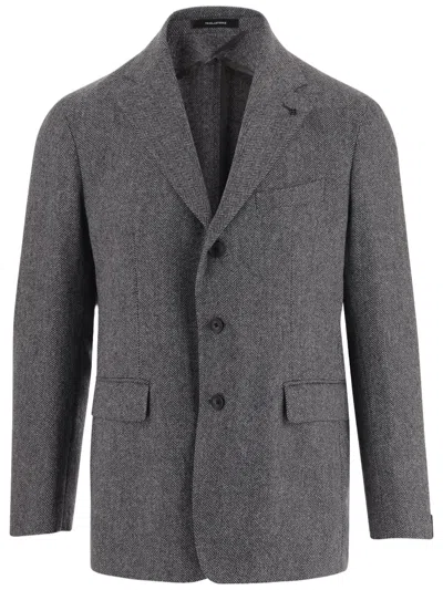 Tagliatore Grey Herringbone Three-button Tailored Blazer In Gray