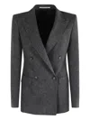 Tagliatore Double-breasted Herringbone Blazer With Notched Lapel In Gray