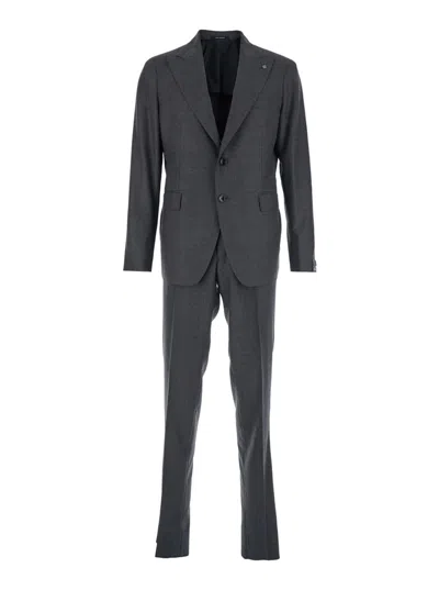 Tagliatore Grey Single-breasted Suit With Peak Revers In Wool Stretch Man In Gray