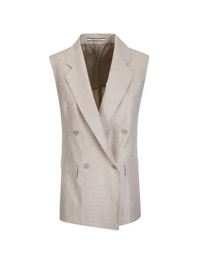 Tagliatore Grey Solid Sleeveless Jacket In Gray