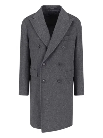 Tagliatore Grey Virgin Wool Peak Lapel Coat