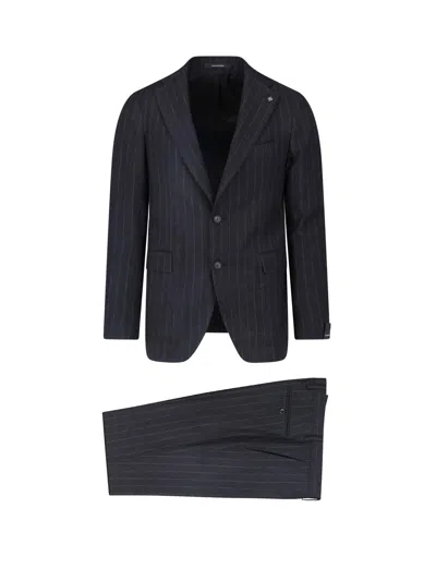 Tagliatore Grey Virgin Wool Single-breasted Suit In Black