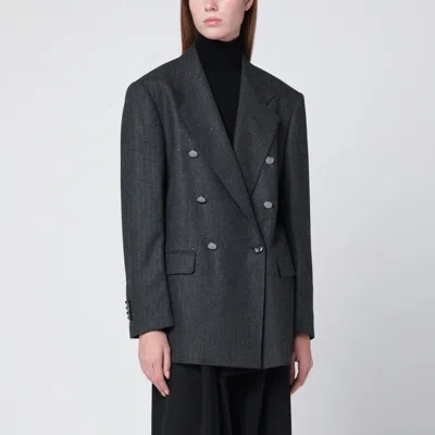 Tagliatore Grey Wool-blend Double-breasted Jacket In Black