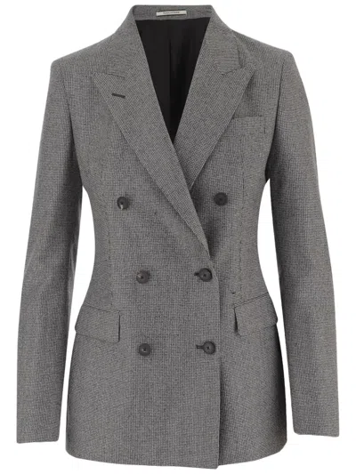 Tagliatore Grey Wool Double-breasted Blazer In Transparent