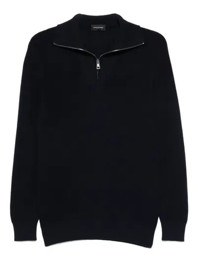 Tagliatore Half-zip Wool Sweater In Black