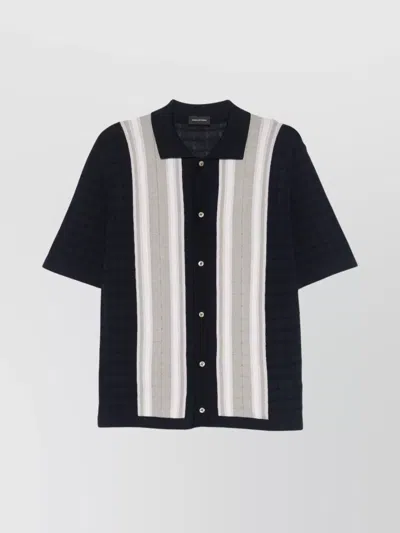Tagliatore Harper Knitted Striped Short Sleeves Shirt In Blue