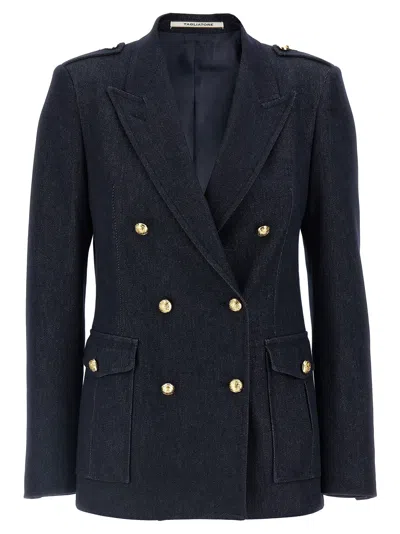 Tagliatore Peak Lapels Wool Double-breasted Jacket In Navy